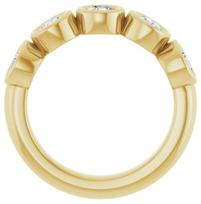14K Yellow Gold Round 4 Mm Polished 1 1/3 Ctw Natural Diamond Anniversary Band Size 7
