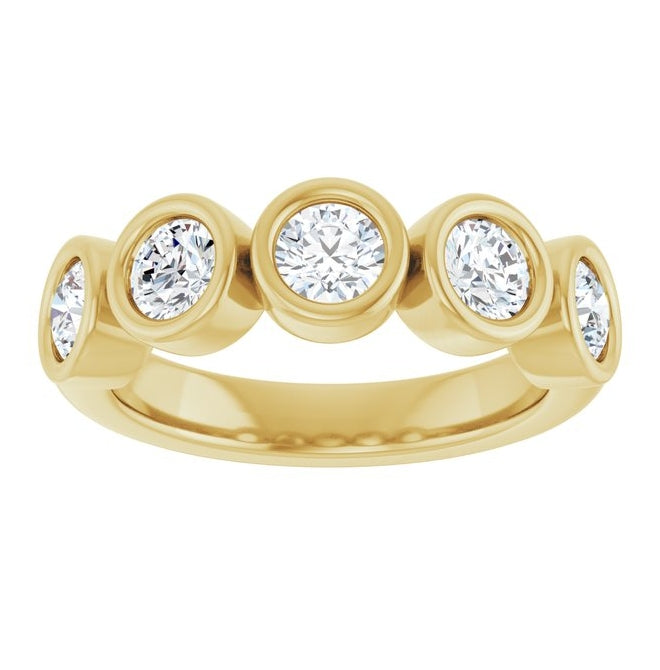 14K Yellow Gold Round 4 Mm Polished 1 1/3 Ctw Natural Diamond Anniversary Band Size 7