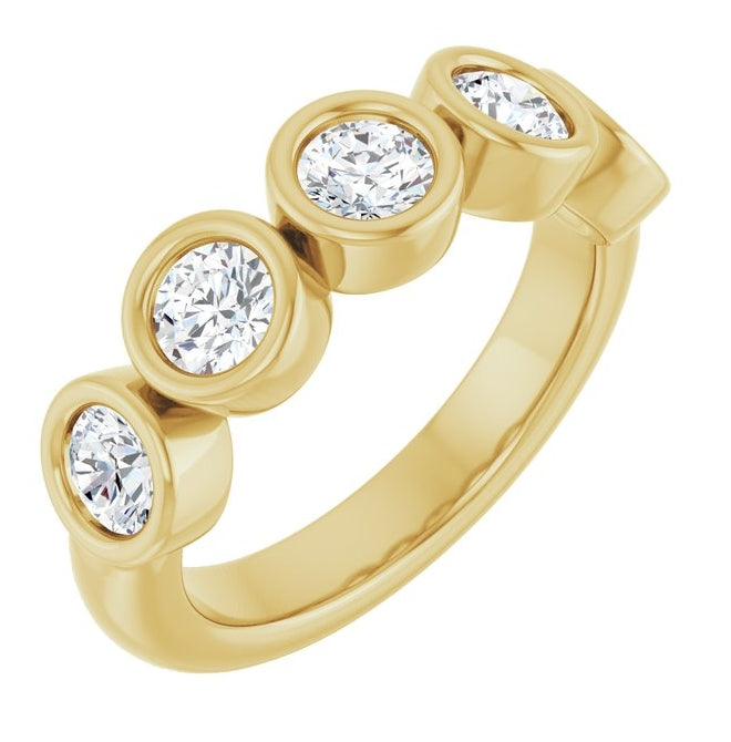 14K Yellow Gold Round 4 Mm Polished 1 1/3 Ctw Natural Diamond Anniversary Band Size 7