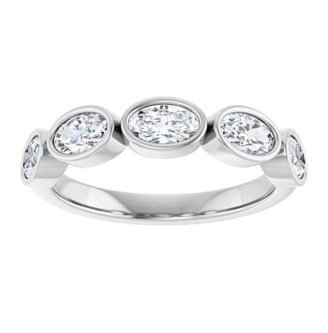 14K White Gold Oval 5 X 3 Mm Polished 1 1/4 Ctw Natural Diamond Anniversary Band Size 7