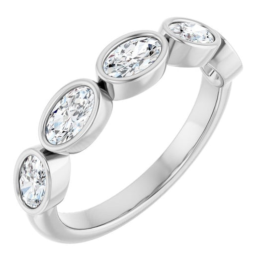 14K White Gold Oval 5 X 3 Mm Polished 1 1/4 Ctw Natural Diamond Anniversary Band Size 7