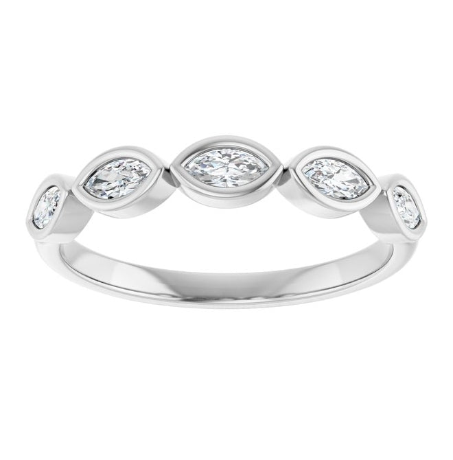 14K Yellow Or White Gold Marquise 4 X 2 Mm Polished 1/3 Ctw Lab-Grown Diamond Anniversary Band Size 7