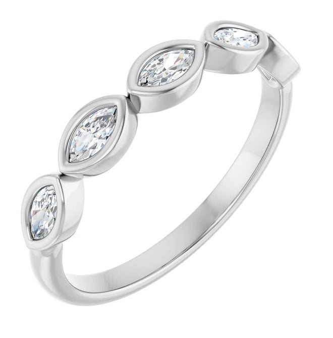 14K Yellow Or White Gold Marquise 4 X 2 Mm Polished 1/3 Ctw Lab-Grown Diamond Anniversary Band Size 7