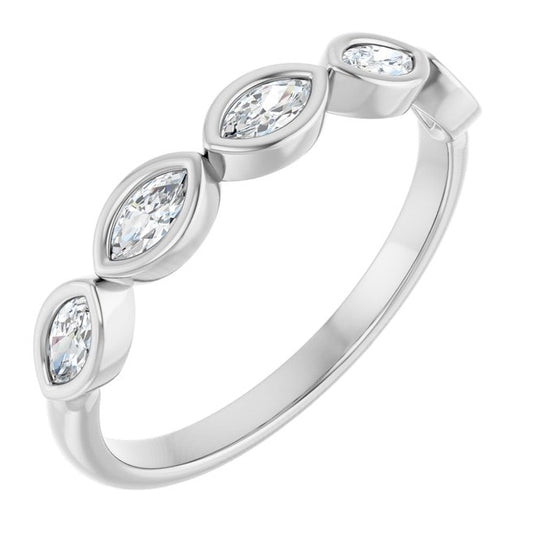 14K Yellow Or White Gold Marquise 4 X 2 Mm Polished 1/3 Ctw Lab-Grown Diamond Anniversary Band Size 7
