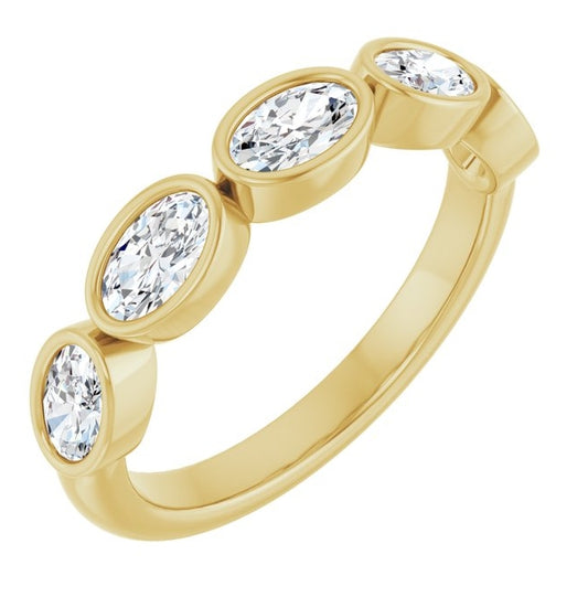 14K Yellow Gold Oval 5 X 3 Mm Polished 9/10 Ctw Lab-Grown Diamond Anniversary Band Size 7