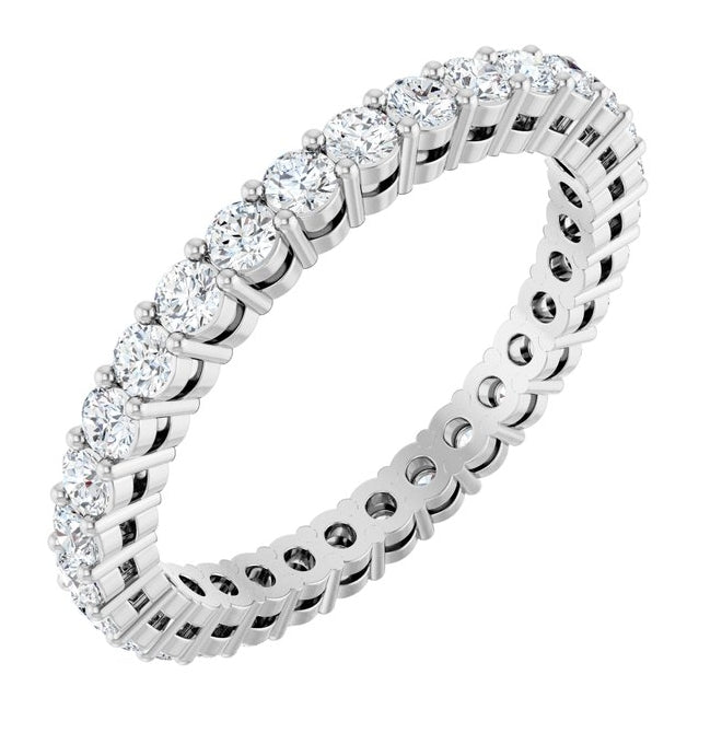14K White Gold Round 2 Mm Vs, F+  Polished 1 Ctw Lab-Grown Diamond Eternity Band, Size 7.5