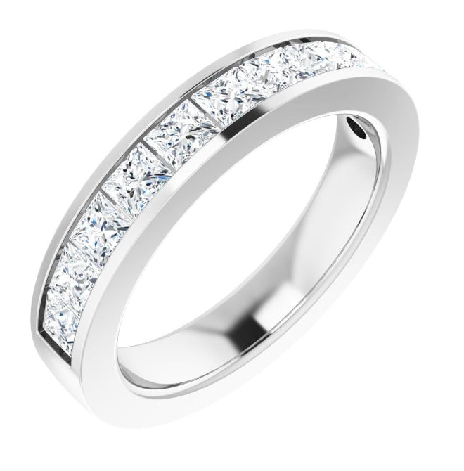 14K White Gold Square 2 X 2 Mm Si2-Si3, G-H  Polished 3/8 Ctw Natural Diamond Anniversary Band Size 7