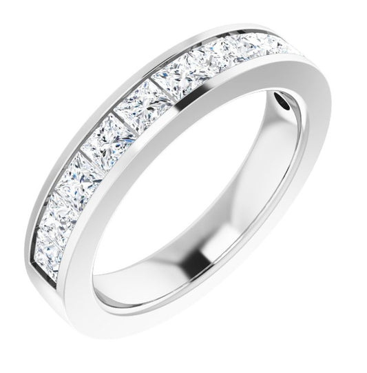 14K White Gold Square 2 X 2 Mm Si2-Si3, G-H  Polished 3/8 Ctw Natural Diamond Anniversary Band Size 7