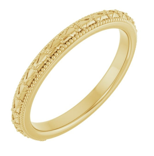 10K Yellow Gold Polished Milgrain Sculptural Comfort-Fit Band Size 7