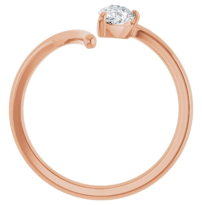 14K Rose Gold Pear 6 X 4 Mm Polished 1/3 Ct Lab-Grown Diamond Negative Space Ring Size 7
