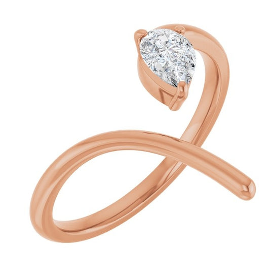 14K Rose Gold Pear 6 X 4 Mm Polished 1/3 Ct Lab-Grown Diamond Negative Space Ring Size 7