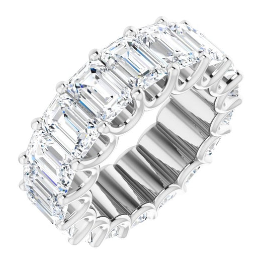 14K White Gold Emerald 6 X 4 Mm Vs, F-G Polished 11 Ctw Lab-Grown Diamond Eternity Band Size 5