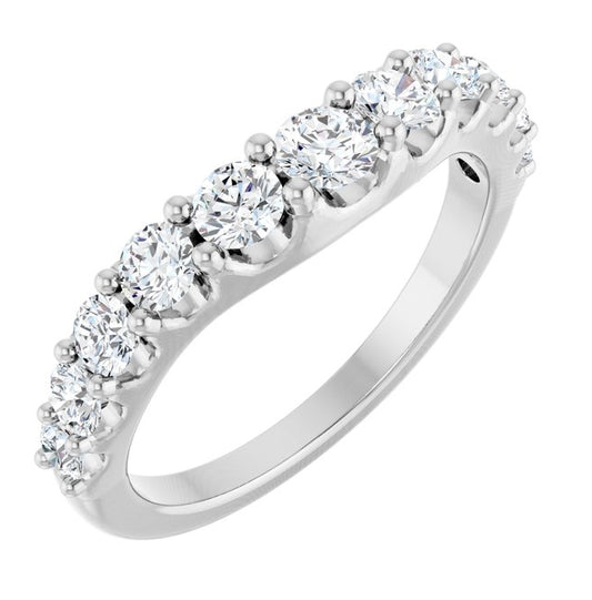 Platinum Gold Round 3.5 Mm Polished 1 Ctw Natural Diamond Graduated Contour Band Size 7