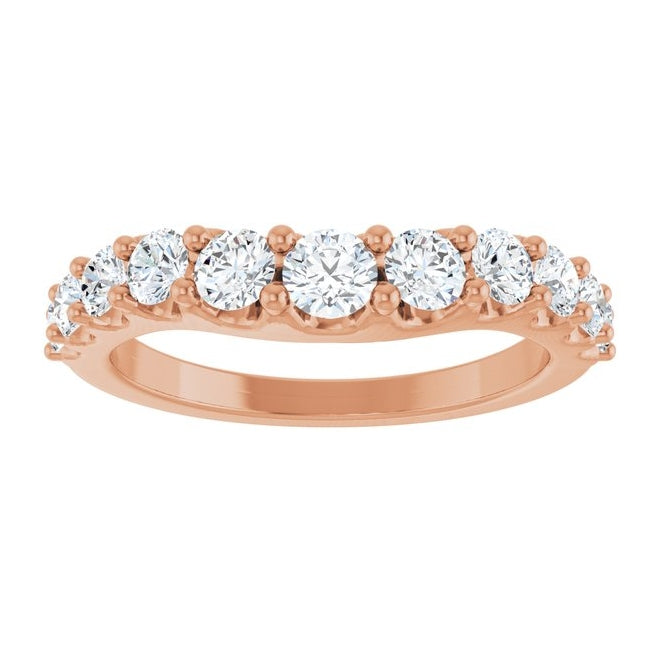 14K Rose Gold Round 3.5 Mm Polished 1 Ctw Lab-Grown Diamond Graduated Contour Band Size 7
