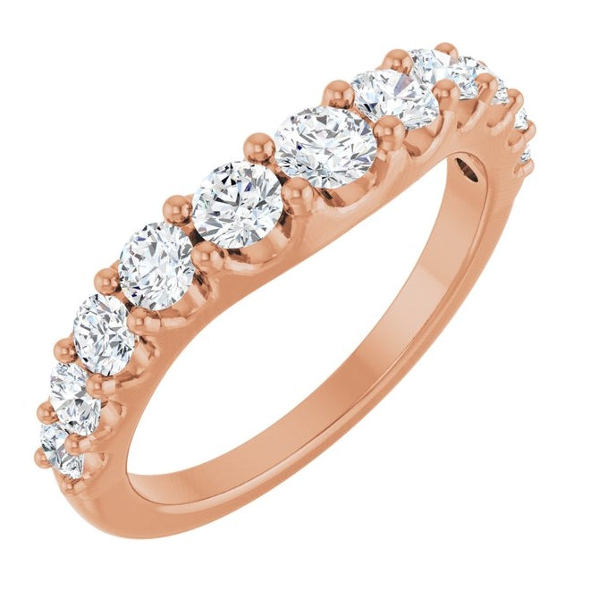 14K Rose Gold Round 3.5 Mm Polished 1 Ctw Lab-Grown Diamond Graduated Contour Band Size 7
