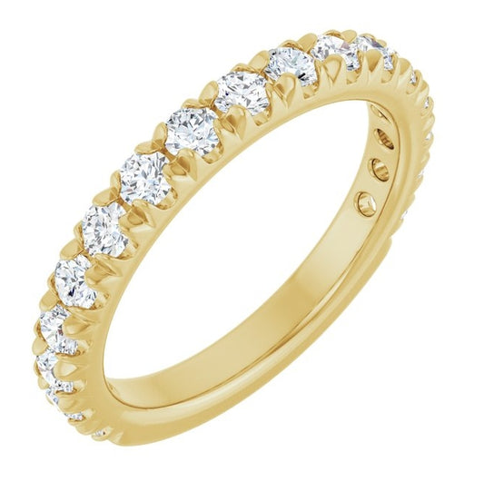 14K Yellow Gold Round 2.5 Mm Si2-Si3, G-H  Polished 1 Ctw Natural Diamond French-Set Anniversary Band, Size 7
