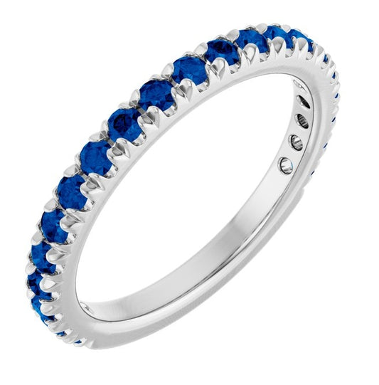 14K Yellow Or White Gold Round 2 Mm Polished Lab-Grown Gem French-Set Anniversary Band, Size 7