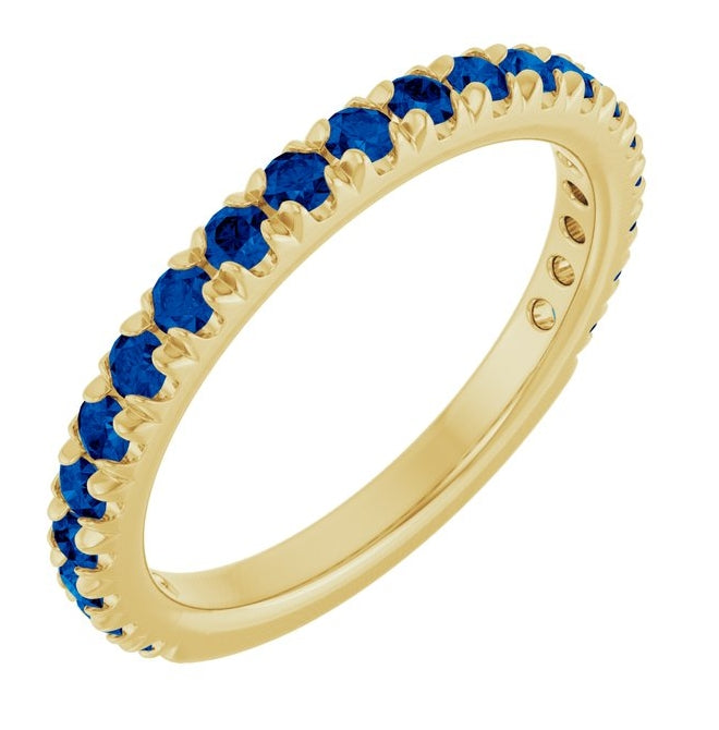14K Yellow Or White Gold Round 2 Mm Polished Lab-Grown Gem French-Set Anniversary Band, Size 7