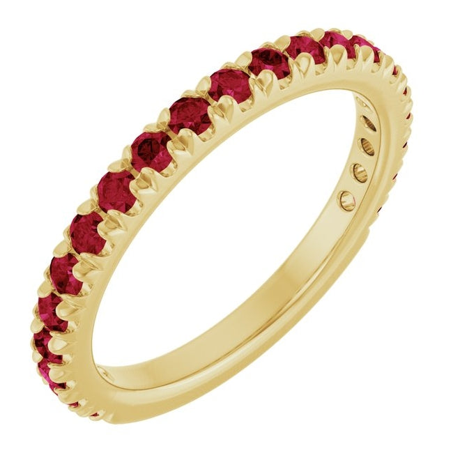 14K Yellow Or White Gold Round 2 Mm Polished Lab-Grown Gem French-Set Anniversary Band, Size 7