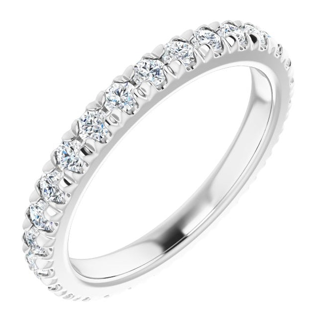 10K White Gold Round 1.75 Mm Si2-Si3, G-H Polished 1/2 Ctw Natural Diamond French Set Eternity Band, Size 3.75