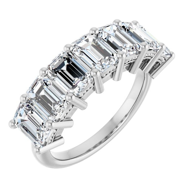 14K White Gold Emerald 6 X 4 Mm Polished 4 1/5 Ctw Lab-Grown Diamond Anniversary Band Size 7