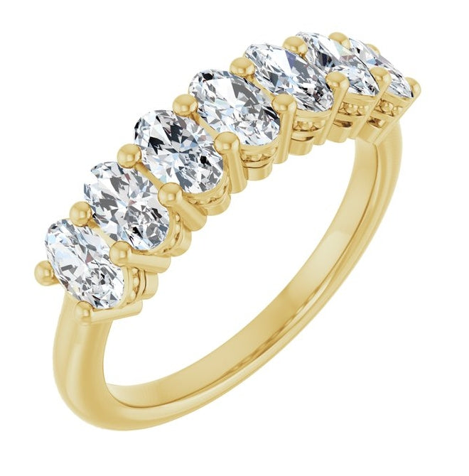 14K Yellow Gold Oval 5 X 3 Mm Polished 1 1/3 Ctw Lab-Grown Diamond Anniversary Band Size 7