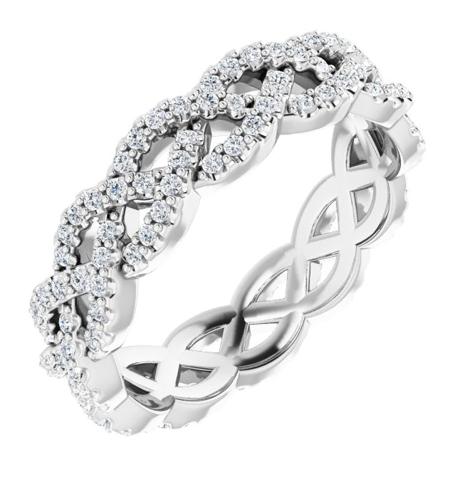 14K White Gold Round 1 Mm Si2-Si3, G-H  Polished 5/8 Ctw Natural Diamond Eternity Band Size 6.5