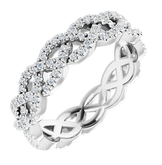 14K White Gold Round 1 Mm Si2-Si3, G-H  Polished 5/8 Ctw Natural Diamond Eternity Band Size 6.5