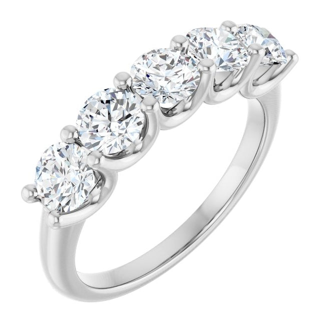 14K White Gold Round 4.4 Mm Polished 1 1/2 Ctw Natural Diamond Anniversary Band Size 7