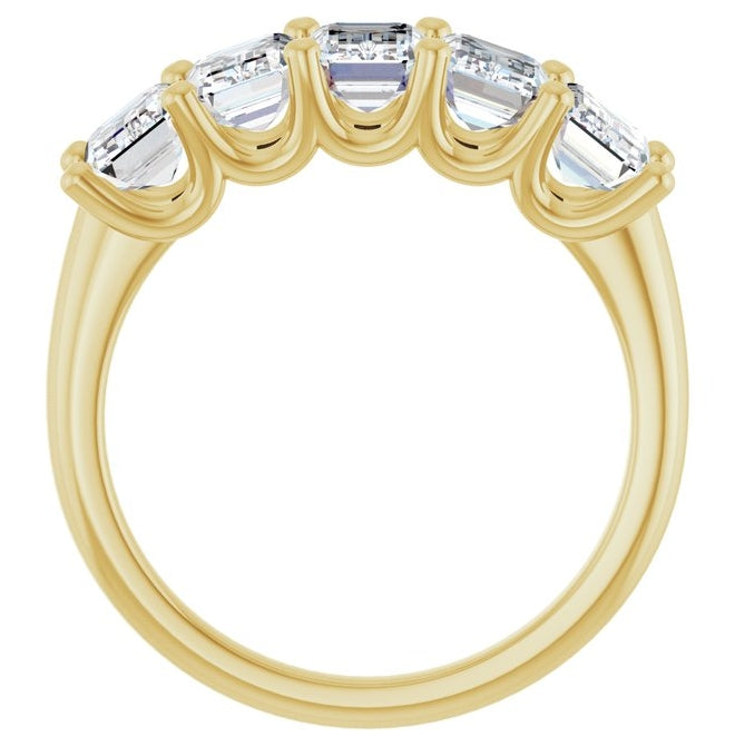 14K Yellow Gold Emerald 6 X 4 Mm Polished 3 Ctw Natural Diamond Anniversary Band Size 7