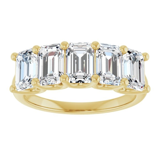 14K Yellow Gold Emerald 6 X 4 Mm Polished 3 Ctw Natural Diamond Anniversary Band Size 7