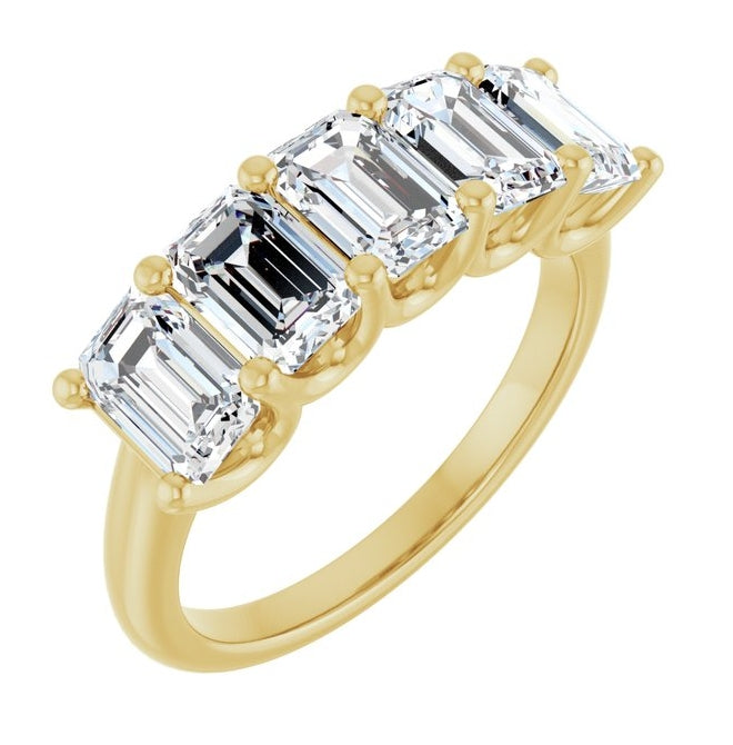 14K Yellow Gold Emerald 6 X 4 Mm Polished 3 Ctw Natural Diamond Anniversary Band Size 7