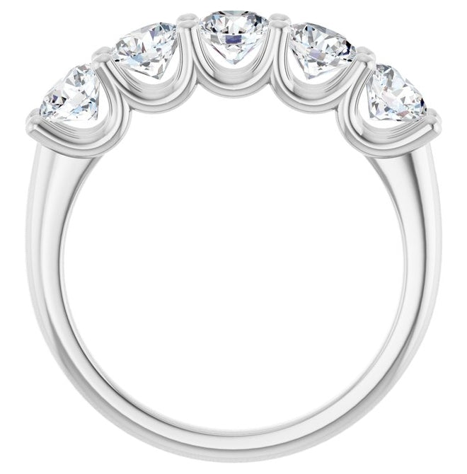 14K White Gold Round 4.4 Mm Polished 1 1/2 Ctw Natural Diamond Anniversary Band Size 7