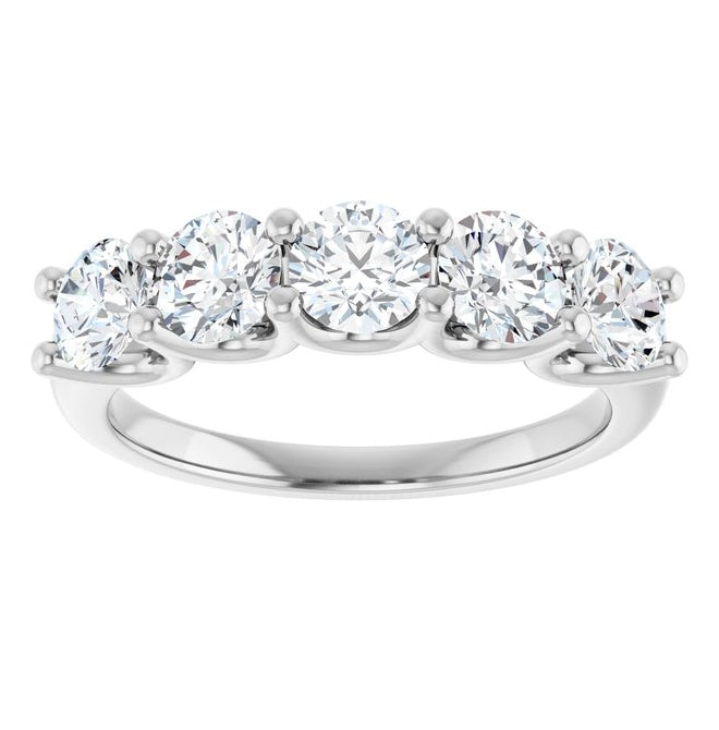 14K White Gold Round 4.4 Mm Polished 1 1/2 Ctw Natural Diamond Anniversary Band Size 7
