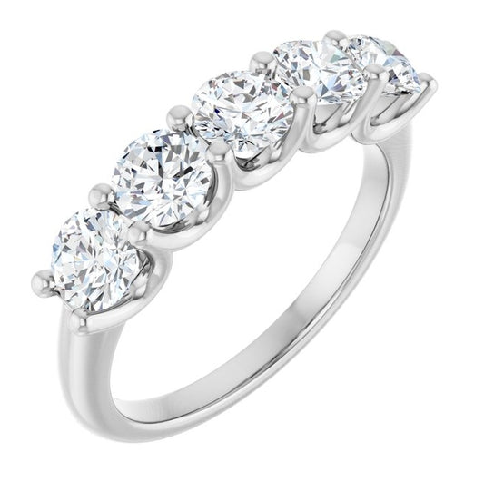 14K White Gold Round 4.4 Mm Polished 1 1/2 Ctw Natural Diamond Anniversary Band Size 7