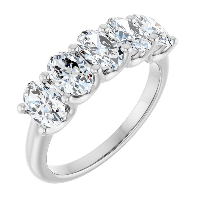 14K White Gold Oval 6 X 4 Mm Polished 2 Ctw Lab-Grown Diamond Anniversary Band Size 7