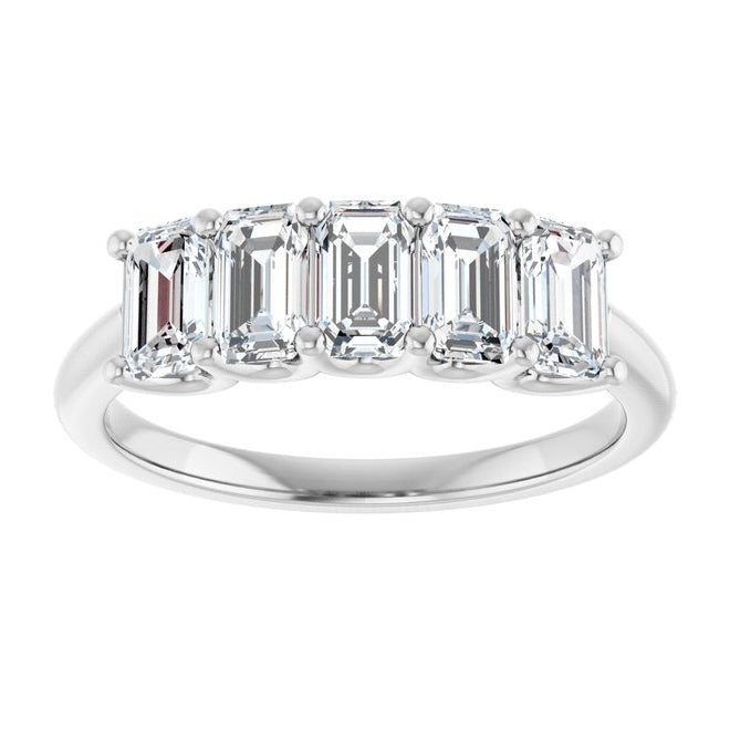 14K White Gold Or Platinum Emerald 5 X 3 Mm Polished 1 1/2 Ctw Lab-Grown Diamond Anniversary Band Size 7