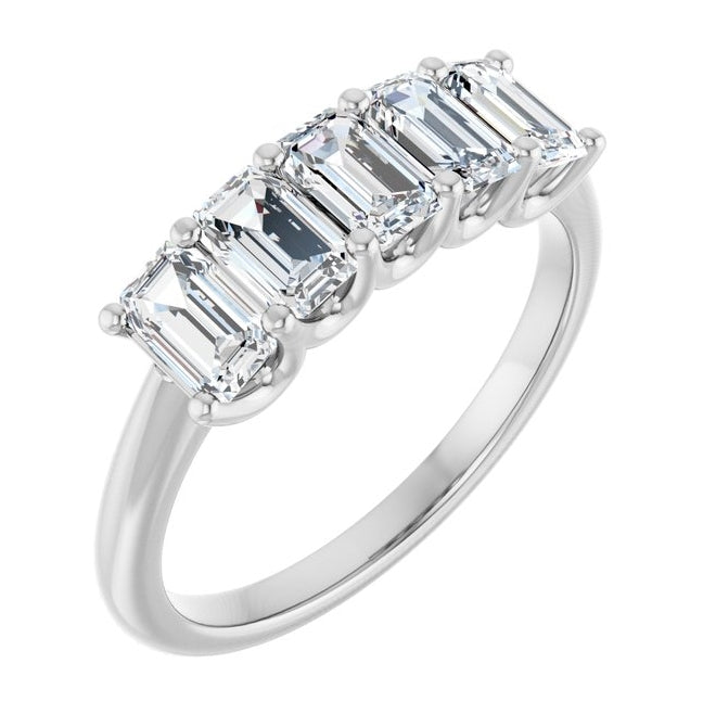 14K White Gold Or Platinum Emerald 5 X 3 Mm Polished 1 1/2 Ctw Lab-Grown Diamond Anniversary Band Size 7