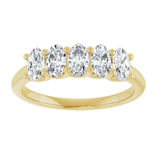 14K Yellow Gold Oval 5 X 3 Mm Polished 1 Ctw Lab-Grown Diamond Anniversary Band Size 7