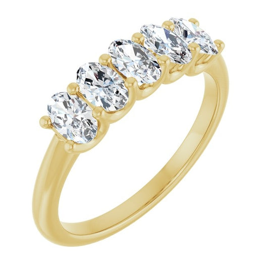 14K Yellow Gold Oval 5 X 3 Mm Polished 1 Ctw Lab-Grown Diamond Anniversary Band Size 7