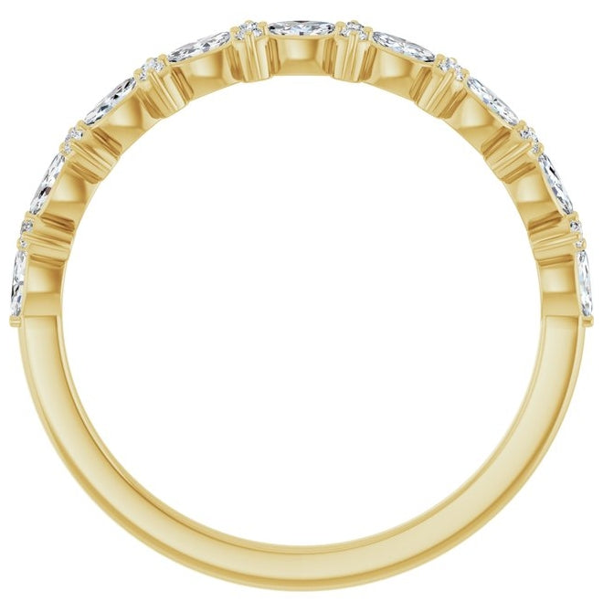 14K Yellow Gold Marquise 3 X 1.5 Mm Polished 1/3 Ctw Lab-Grown Diamond Anniversary Band Size 7