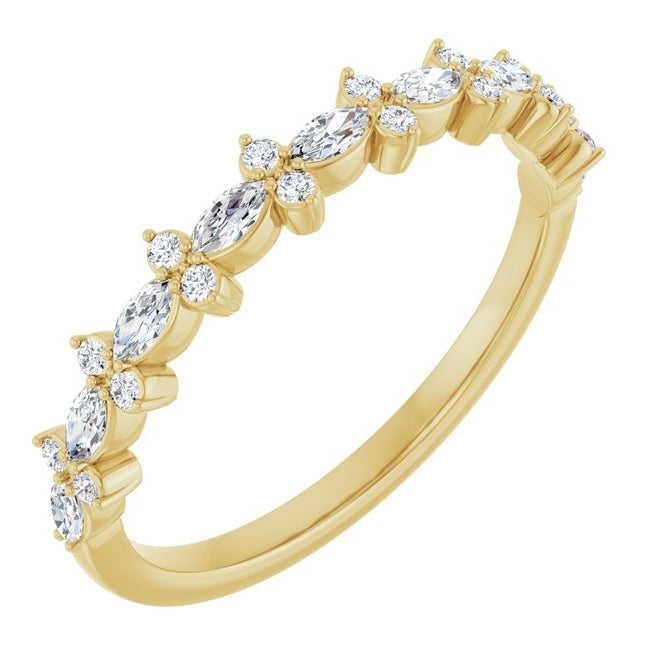 14K Yellow Gold Marquise 3 X 1.5 Mm Polished 1/3 Ctw Lab-Grown Diamond Anniversary Band Size 7