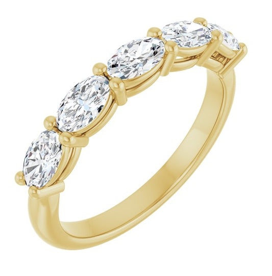 14K Yellow Gold Oval 5 X 3 Mm Polished 1 Ctw Lab-Grown Diamond Anniversary Band Size 7