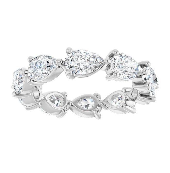 14K White Gold Pear 6 X 4 Mm Vs, F+ Polished 3 Ctw Lab-Grown Diamond Eternity Band Size 7