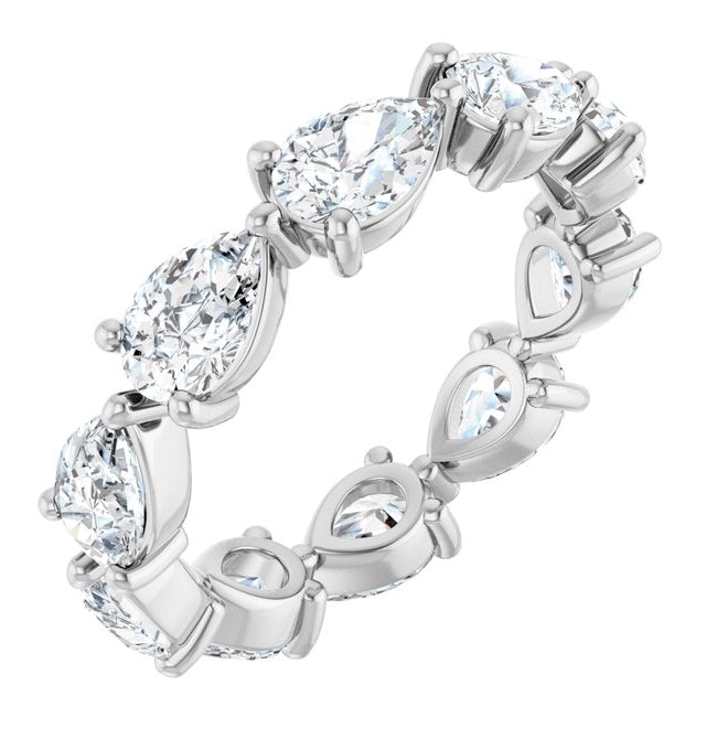 14K White Gold Pear 6 X 4 Mm Vs, F+ Polished 3 Ctw Lab-Grown Diamond Eternity Band Size 7