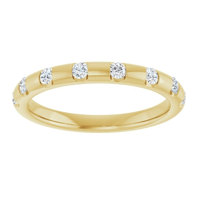 14K Yellow Gold Round 2 Mm Polished 1/4 Ctw Natural Diamond Anniversary Band Size 7
