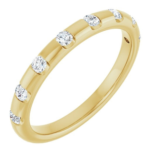 14K Yellow Gold Round 2 Mm Polished 1/4 Ctw Natural Diamond Anniversary Band Size 7