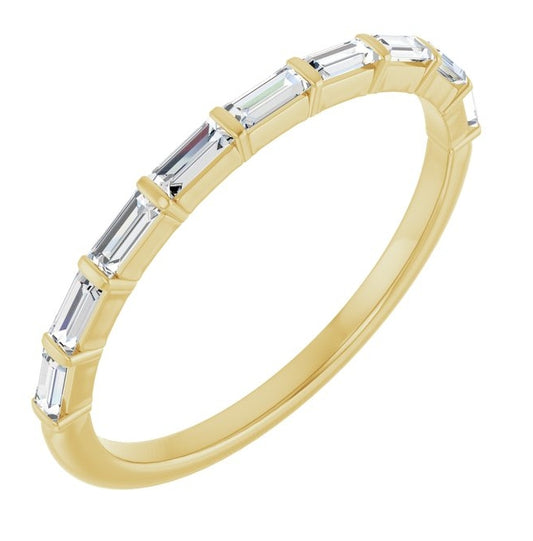 14K Yellow Gold Straight Baguette 3 X 1.3 Mm Polished 1/4 Ctw Natural Diamond Anniversary Band Size 7