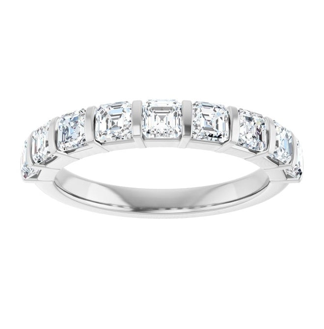 14K White Gold Asscher 3 X 3 Mm Polished 1 1/3 Ctw Lab-Grown Diamond Anniversary Band Size 7