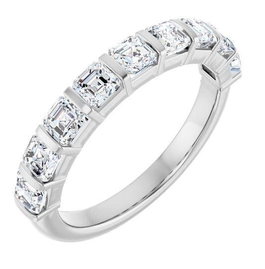 14K White Gold Asscher 3 X 3 Mm Polished 1 1/3 Ctw Lab-Grown Diamond Anniversary Band Size 7